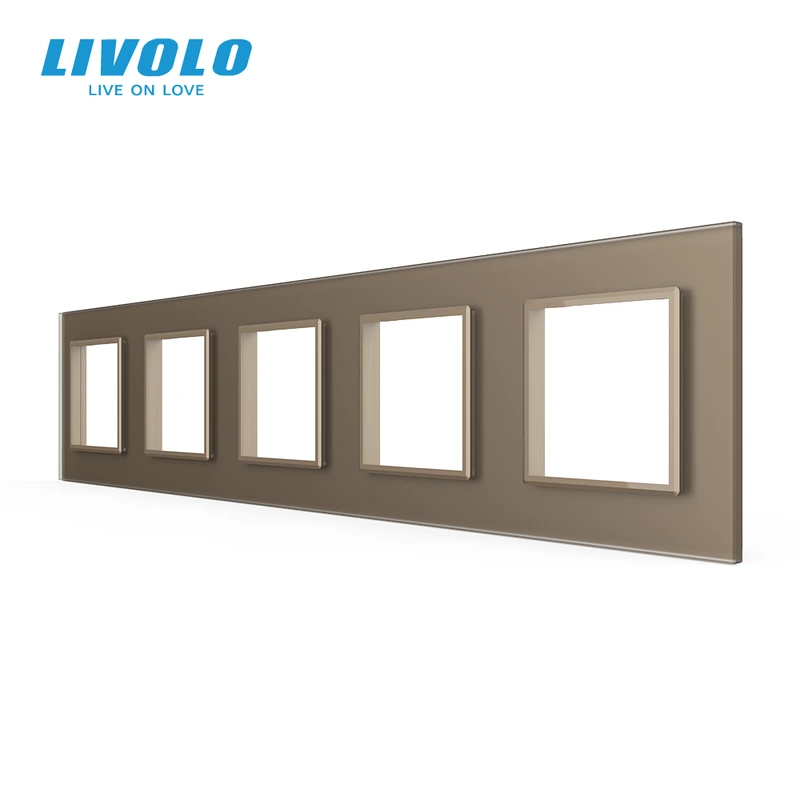 Рамка 5-постова LIVOLO, загартоване скло, золота матова, 365×80 мм (VL-P7E/E/E/E/E-10AS06)