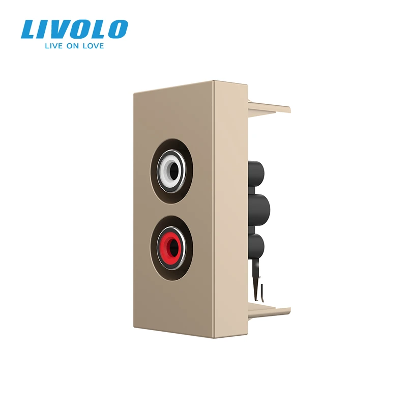 Аудіо розетка RCA (тюльпан) LIVOLO, золота, модуль 0.5 поста, для колонок / підсилювача (VL-FCAU-1AP)