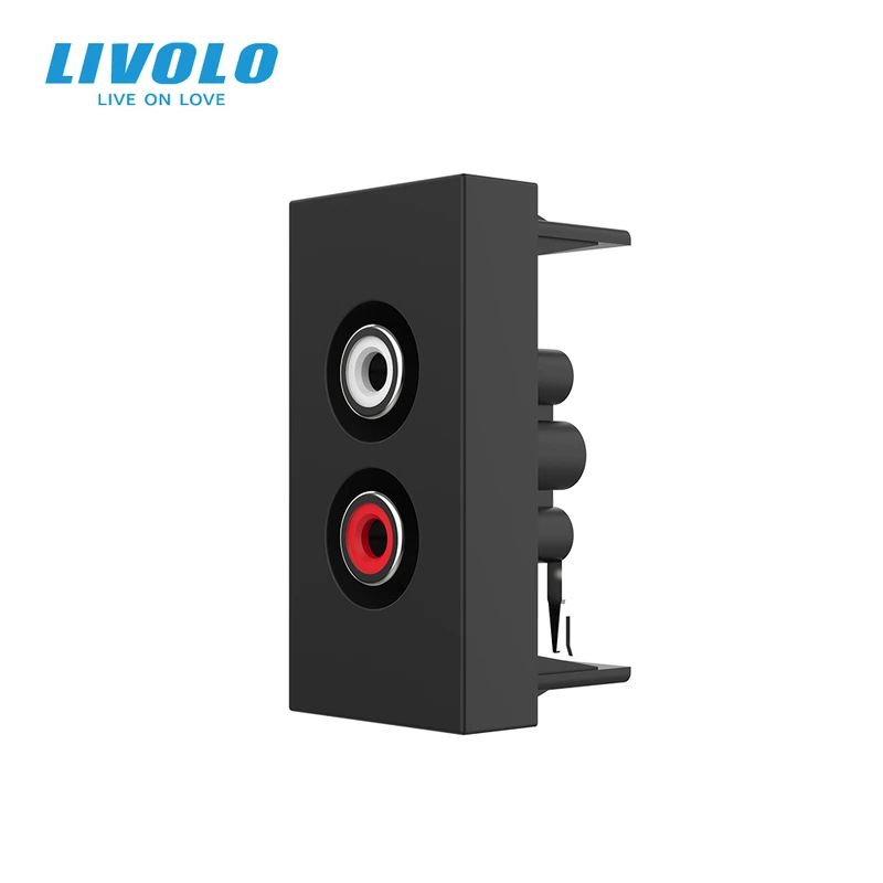 Аудіо розетка RCA (тюльпан) LIVOLO, чорна, модуль 0.5 поста, для колонок / підсилювача (VL-FCAU-1BP) — Livolo