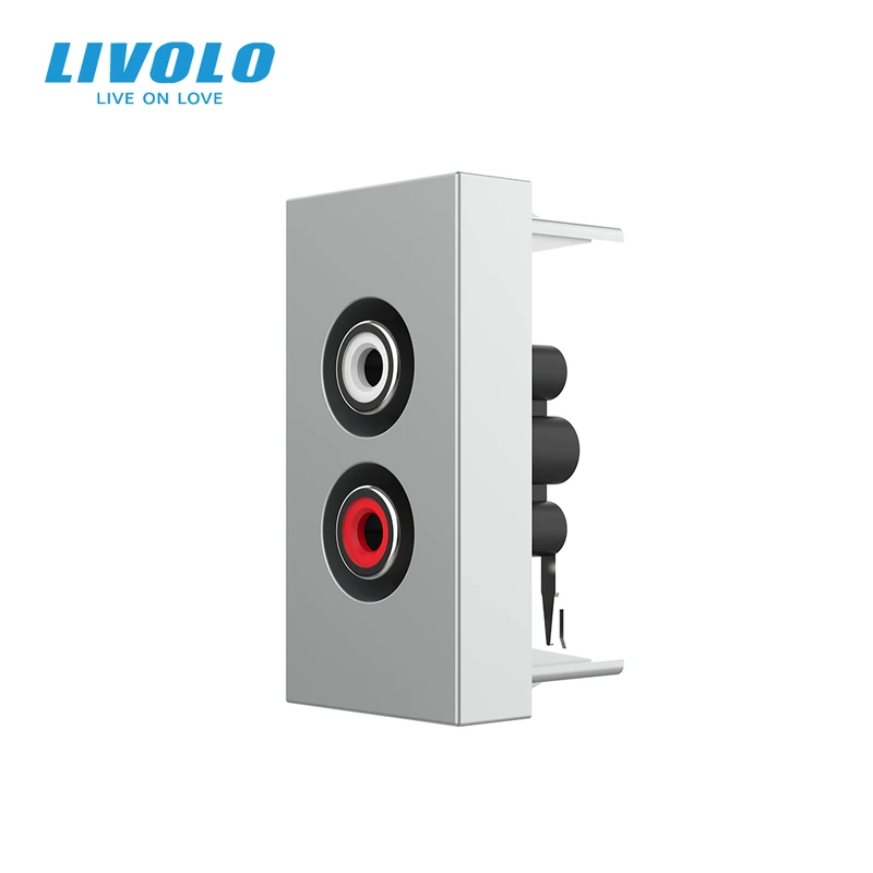 Аудіо розетка RCA (тюльпан) LIVOLO, сіра, модуль 0.5 поста, для колонок / підсилювача (VL-FCAU-1IP)
