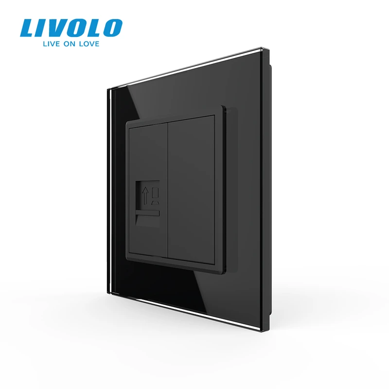 Розетка комп'ютерна RJ-45 LIVOLO чорна матова скло — Livolo