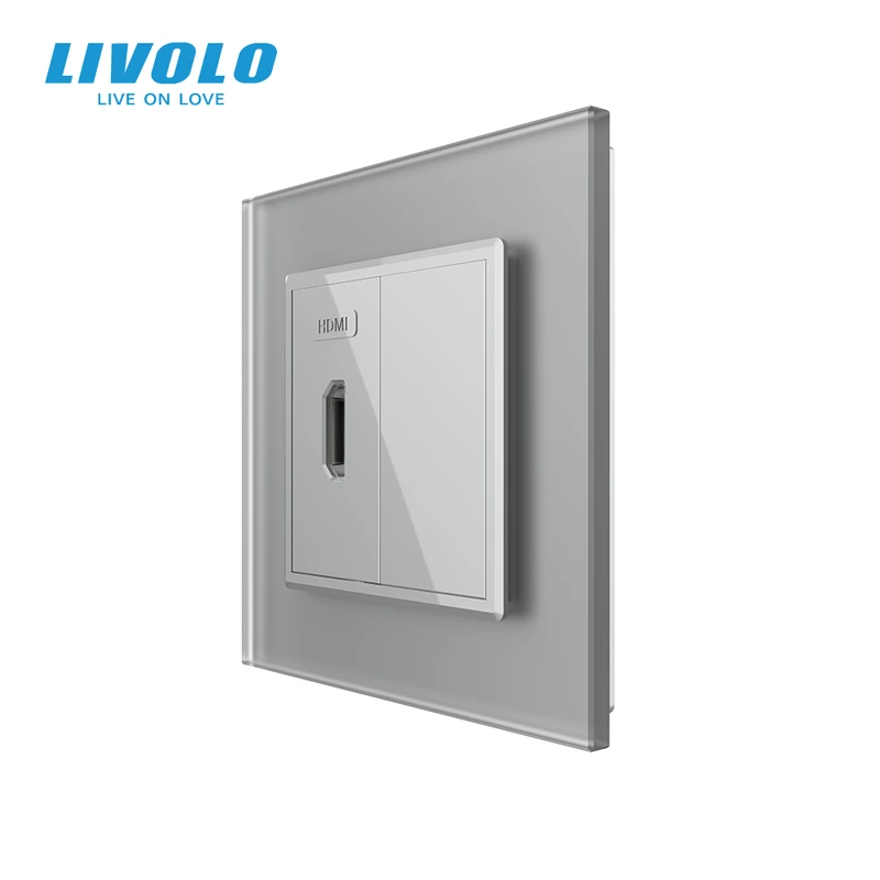 Розетка HDMI LIVOLO сіра матова скло