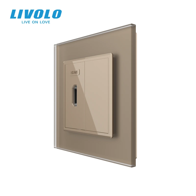 Розетка HDMI LIVOLO золота матова скло
