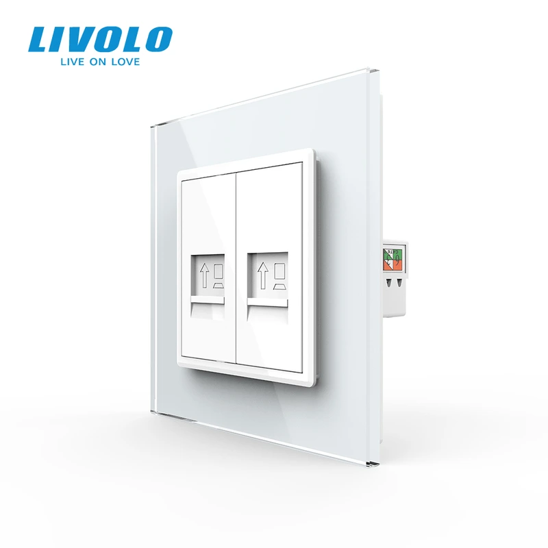 Розетка комп'ютерна подвійна RJ-45 LIVOLO біла 2.5D скло