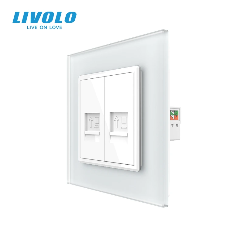 Розетка комп'ютерна подвійна RJ-45 LIVOLO біла матова скло