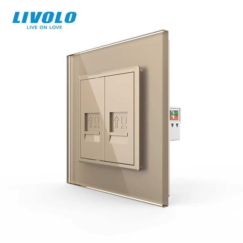 Розетка комп'ютерна подвійна RJ-45 Livolo золото скло (VL-C792C-13) (VL-C7FCCP/FCCP-2AP)