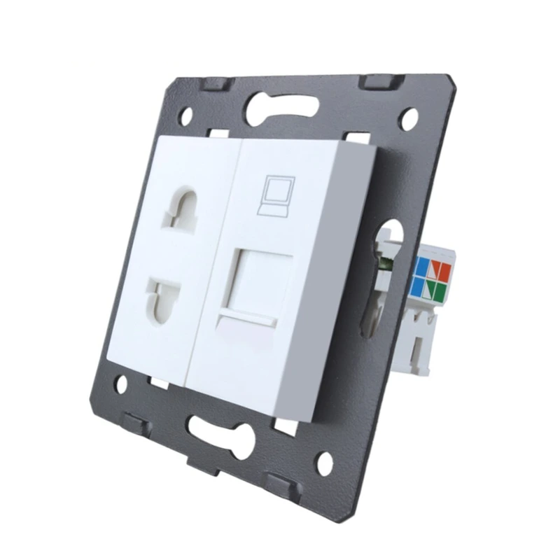 Розетка LIVOLO: універсальна 2-в-1 + комп'ютерна RJ-45 (8P8C Cat.6), біла, зі шторкою, модуль (C7-C1A1C-11) — Livolo