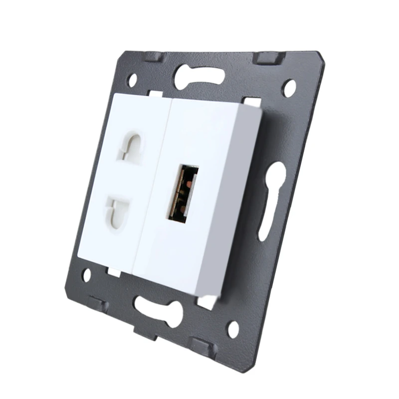 Розетка LIVOLO універсальна + USB зарядка 5V 2.1A, біла, 16А 230В, з шторками, модуль (C7-C1A1USB-11) (VL-FCT25/FCUA-2WP) — Livolo