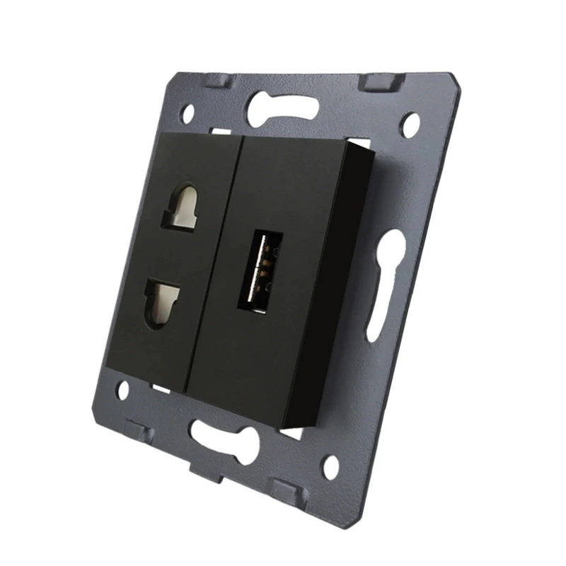 Розетка LIVOLO універсальна + USB зарядка 5V 2.1A, чорна, 16А 230В, з шторками, модуль (C7-C1A1USB-12) (VL-FCT25/FCUA-2BP) — Livolo