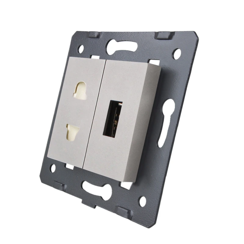 Розетка LIVOLO універсальна + USB зарядка 5V 2.1A, сіра, 16А 230В, з шторками, модуль (C7-C1A1USB-15) (VL-FCT25/FCUA-2IP) — Livolo