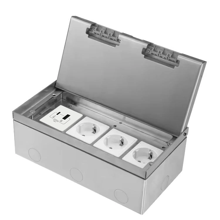 Розетка підлогова LIVOLO, прихованого монтажу, 3 розетки, USB-A та USB Type-C 36 Вт, нержавіюча сталь, срібна