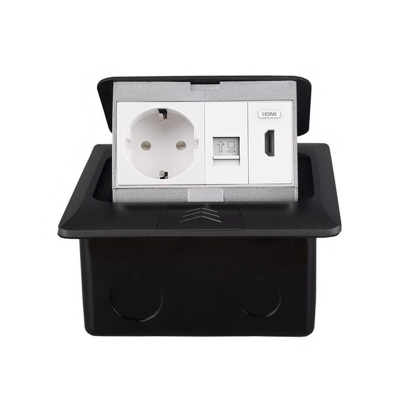 Розетка підлогова LIVOLO з HDMI та інтернет, вбудована, IP44, плавне відкриття, алюміній, сіра