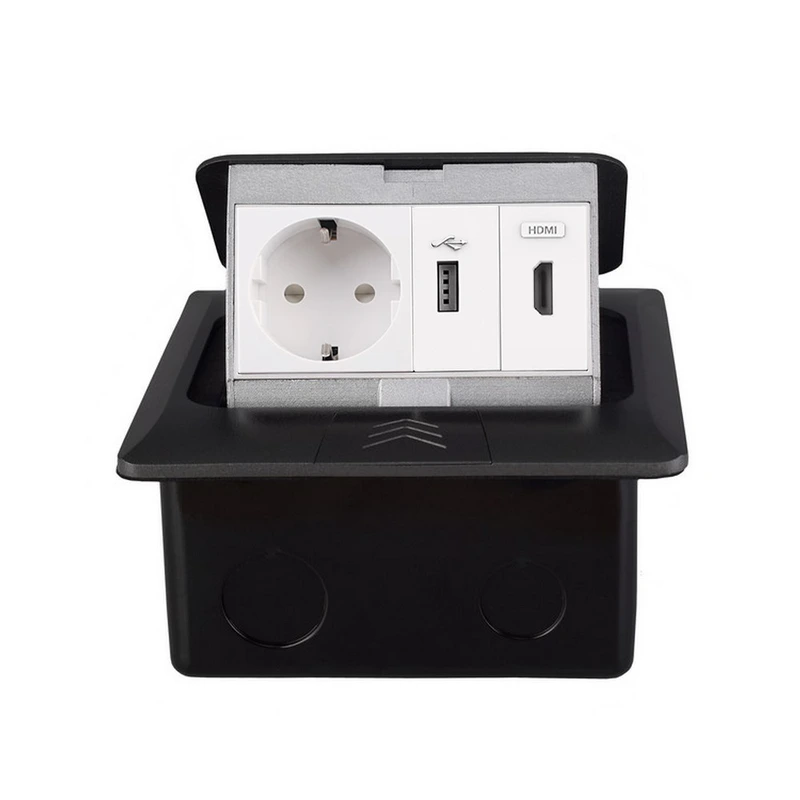 Розетка підлогова LIVOLO з USB та HDMI, вбудована, IP44, плавне відкриття, алюміній, сіра
