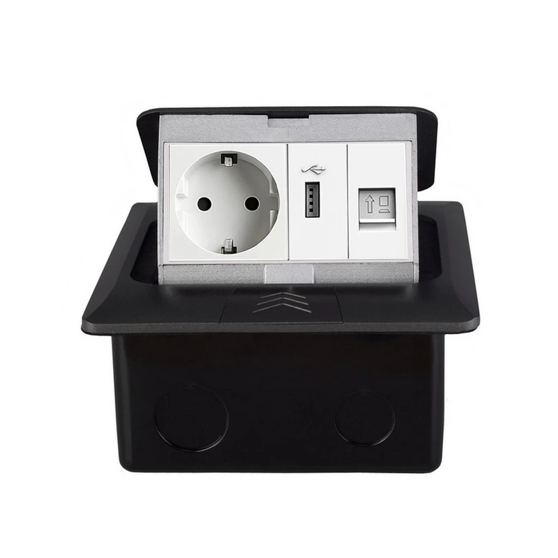 Розетка підлогова LIVOLO з USB та інтернет, вбудована, IP44, плавне відкриття, алюміній, сіра