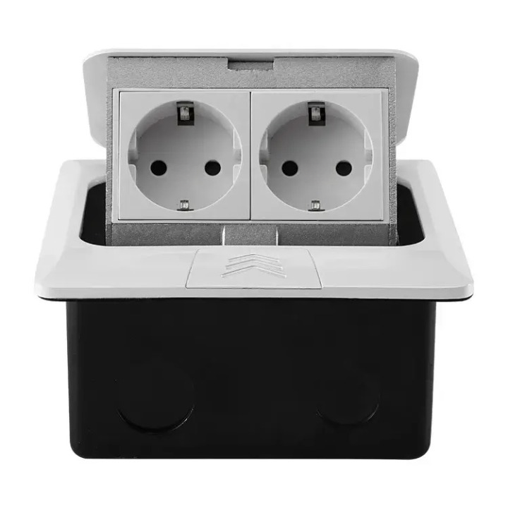 Розетка підлогова подвійна LIVOLO біла, вбудована у підлогу, для кухні, офісу чи конференц-залу, з кришкою, висувна, з заземленням, IP44, плавне відкриття, алюміній, розмір 145×145×65 мм (VL-SHS016-TCWP-W) (VL-SHS016-TC-WP-W)
