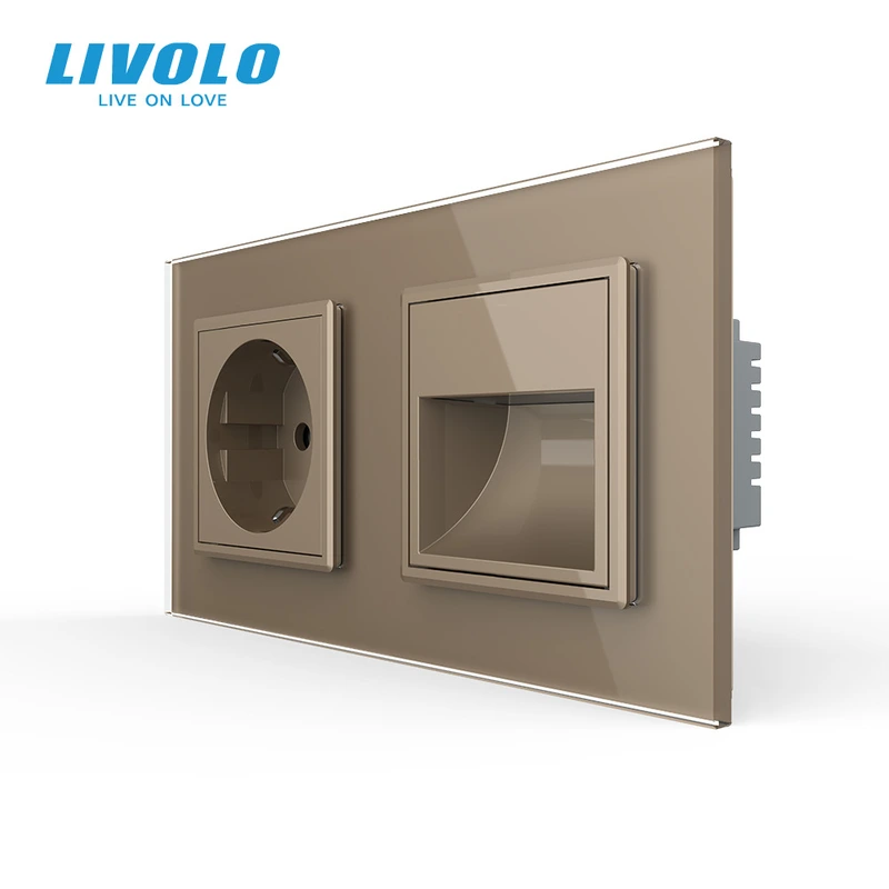 Розетка-світильник LIVOLO для сходів і коридору, 2700K, 230В, 0.35Вт, золота, скляна рамка — Livolo