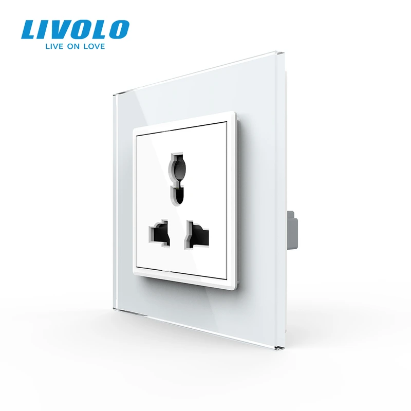 Розетка універсальна 12 стандартів в 1 LIVOLO біла 2.5D скло