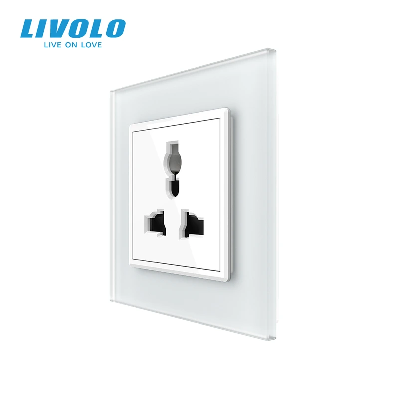 Розетка універсальна 12 стандартів в 1 LIVOLO біла матова скло — Livolo
