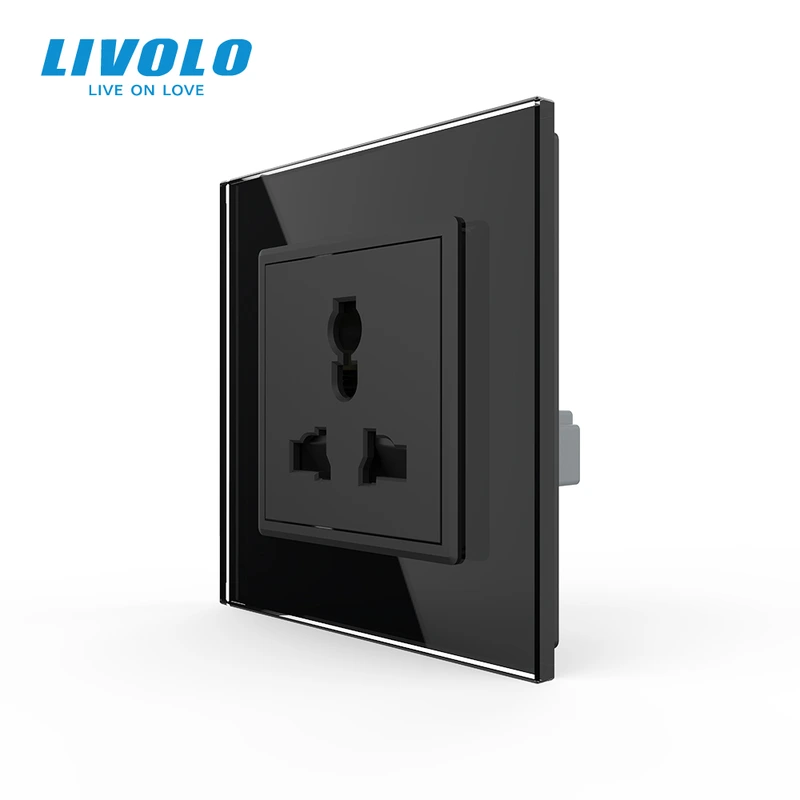 Розетка універсальна 12 стандартів в 1 LIVOLO чорна 2.5D скло