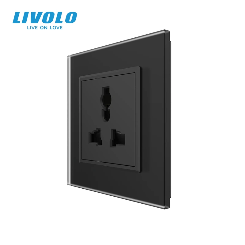 Розетка універсальна 12 стандартів в 1 LIVOLO чорна матова скло