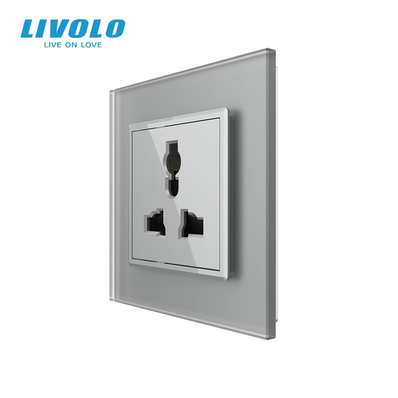 Розетка універсальна 12 стандартів в 1 LIVOLO сіра матова скло — Livolo