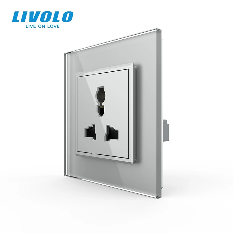 Розетка універсальна 12 стандартів в 1 Livolo сірий скло (VL-C7C1C-15) (VL-C7FCT22-2IP)