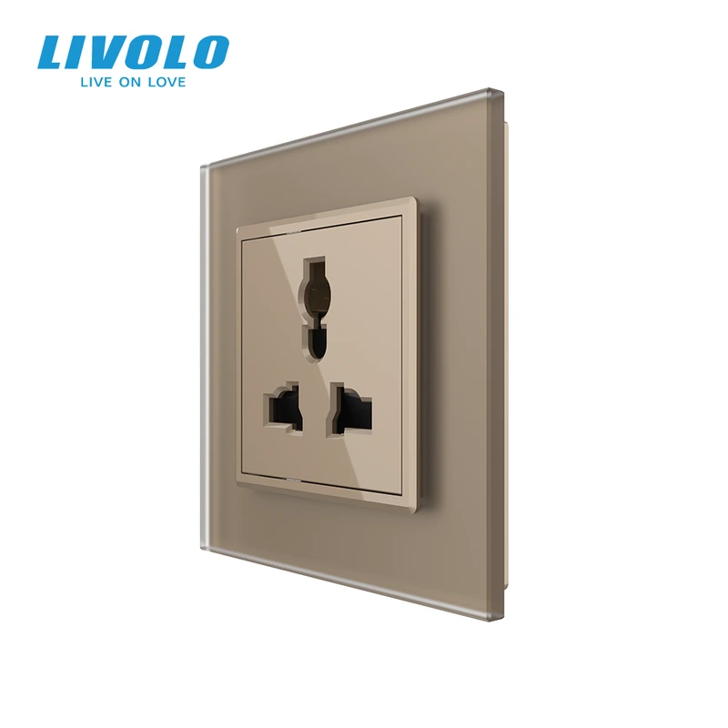 Розетка універсальна 12 стандартів в 1 LIVOLO золота матова скло — Livolo