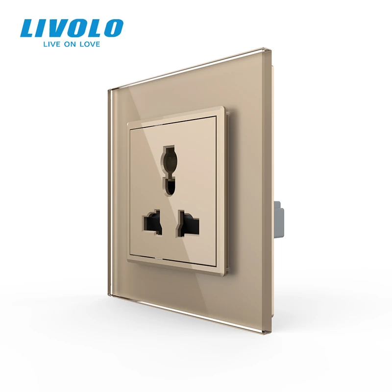 Розетка універсальна 12 стандартів в 1 Livolo золото скло (VL-C7C1C-13) (VL-C7FCT22-2AP)