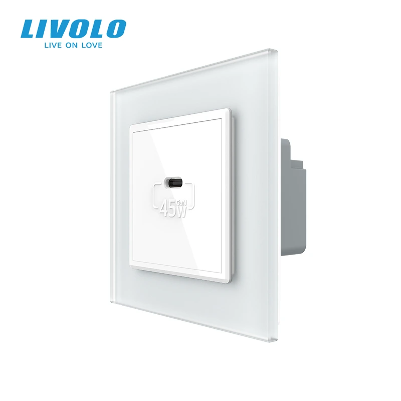 Розетка USB Type-C з Power Delivery 45W LIVOLO біла матова скло — Livolo