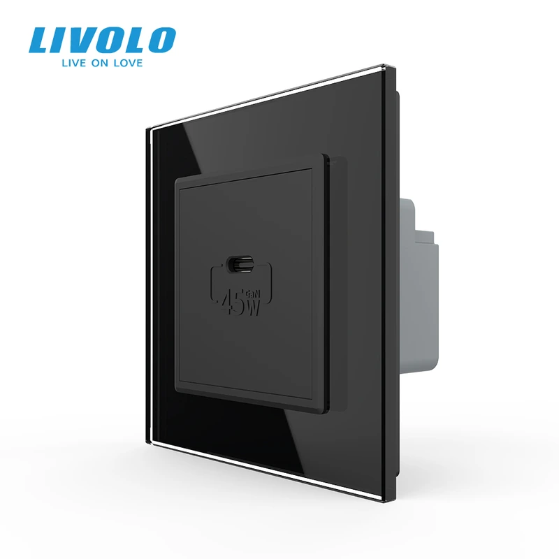 Розетка USB Type-C з Power Delivery 45W Livolo чорний (VL-C7-FCUC-2BP) (VL-C7FCUC-2BP)