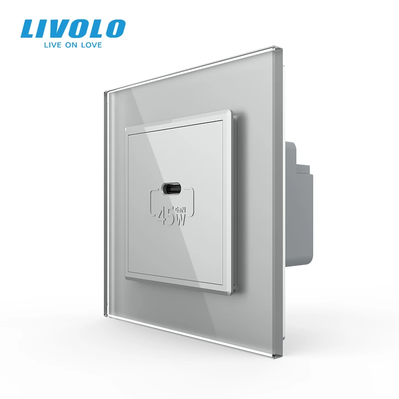 Розетка USB Type-C з Power Delivery 45W LIVOLO сіра 2.5D скло