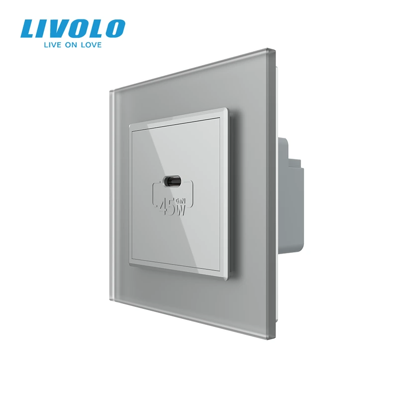 Розетка USB Type-C з Power Delivery 45W LIVOLO сіра матова скло — Livolo