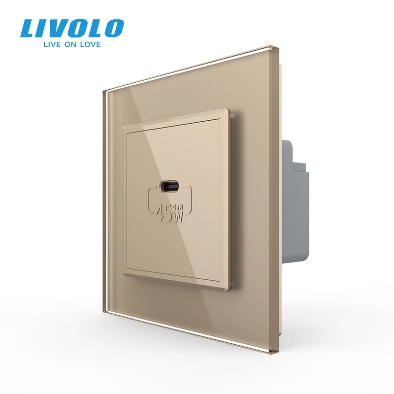 Розетка USB Type-C з Power Delivery 45W LIVOLO золота 2.5D скло