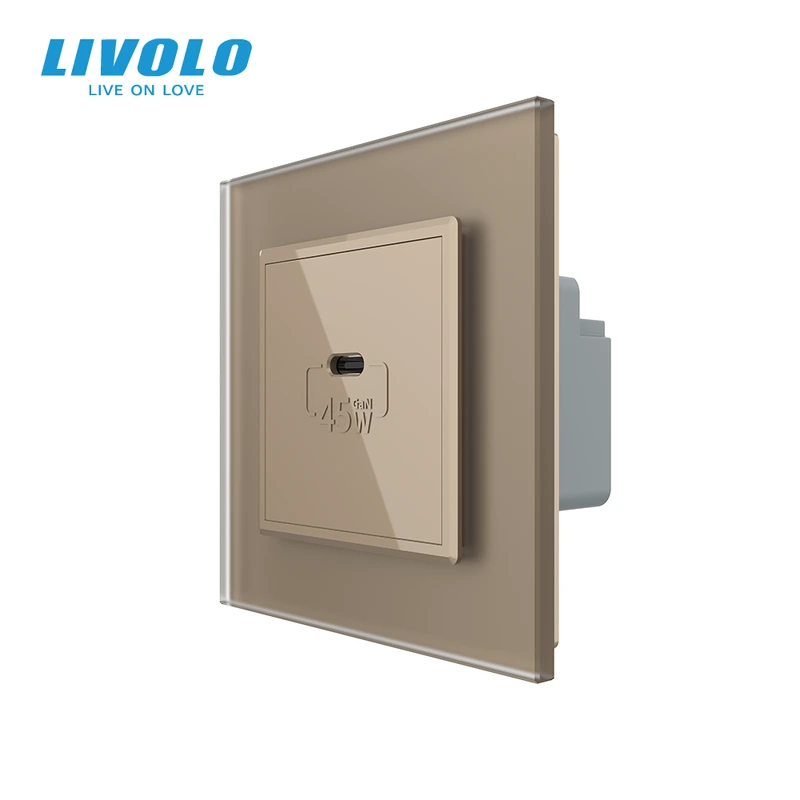 Розетка USB Type-C з Power Delivery 45W LIVOLO золота матова скло — Livolo