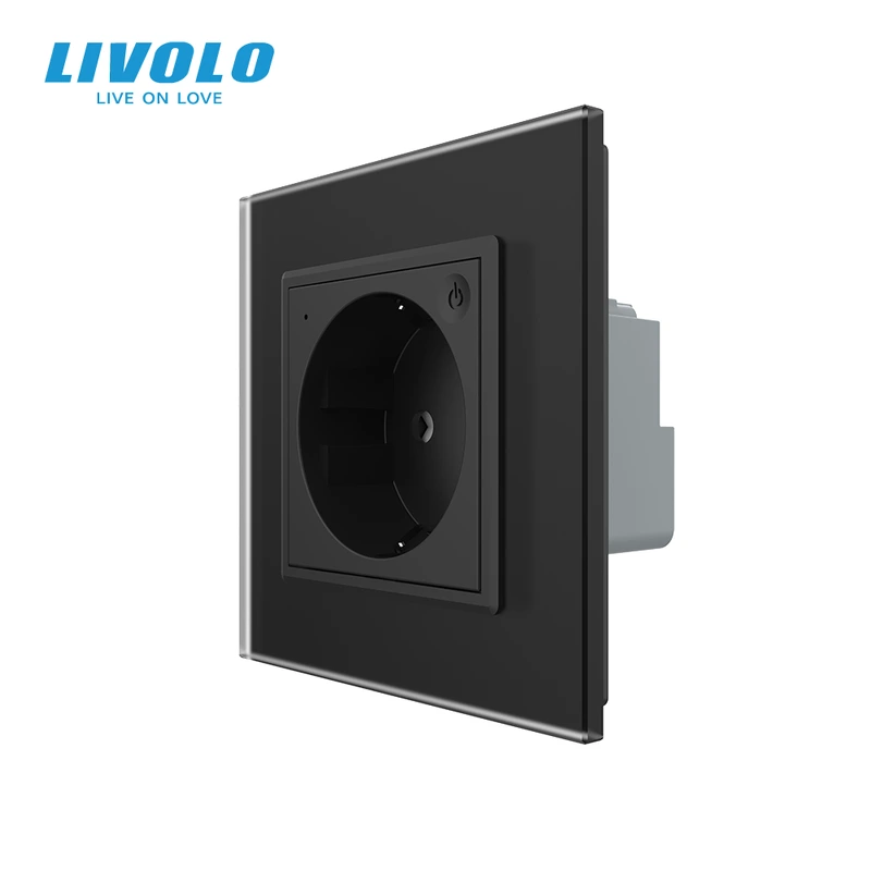 Розумна розетка EC з заземленням LIVOLO чорна матова скло