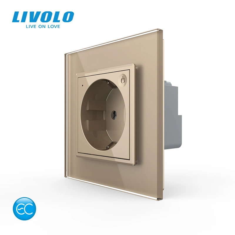 Розумна розетка EC з заземленням LIVOLO золота 2.5D скло