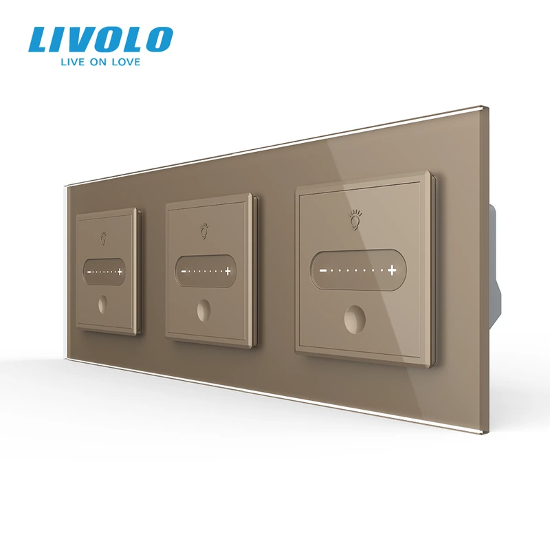 Розумний сенсорний димер LIVOLO 3 сенсори (1-1-1), золотий 2.5D, скло, 2A 230V