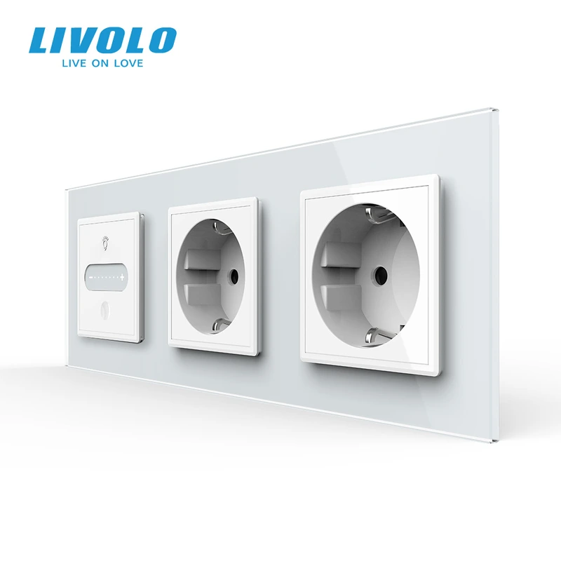 Розумний сенсорний димер LIVOLO з 2 розетками, білий, скло, 2A 230V