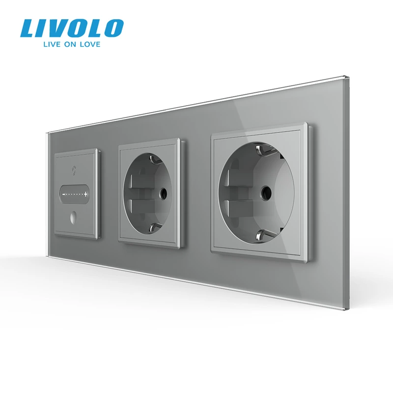 Розумний сенсорний димер LIVOLO з 2 розетками, сірий, скло, 2A 230V
