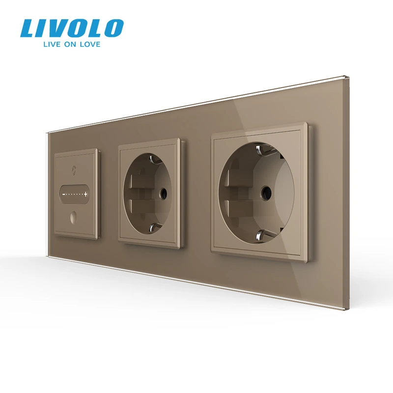 Розумний сенсорний димер LIVOLO з 2 розетками, золотий, скло, 2A 230V