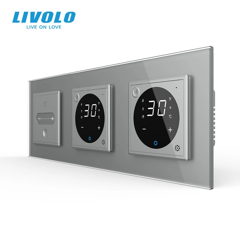 Розумний сенсорний димер LIVOLO з двома терморегуляторами, сірий, скло, 16A 230V