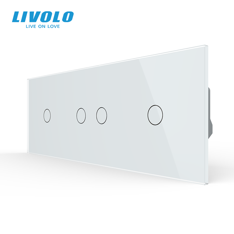 Розумний сенсорний (дотиковий) прохідний/перехресний вимикач LIVOLO 4 сенсори (1-2-1) білий скло