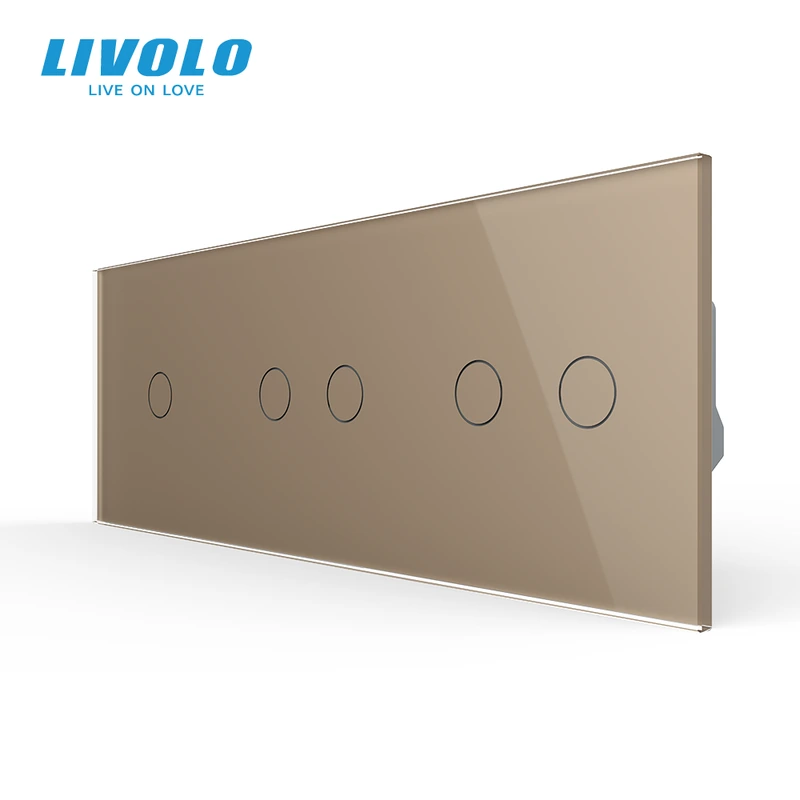 Розумний сенсорний (дотиковий) вимикач LIVOLO 5 сенсорів (1-2-2) золотий скло — Livolo