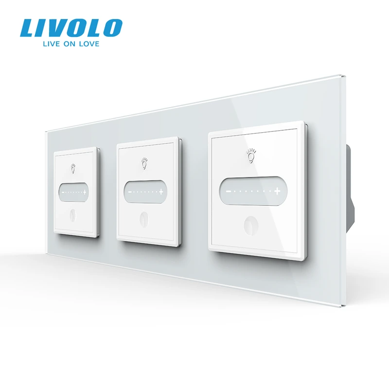Розумний сенсорний прохідний димер LIVOLO 3 сенсори (1-1-1), білий, скло, 2A 230V