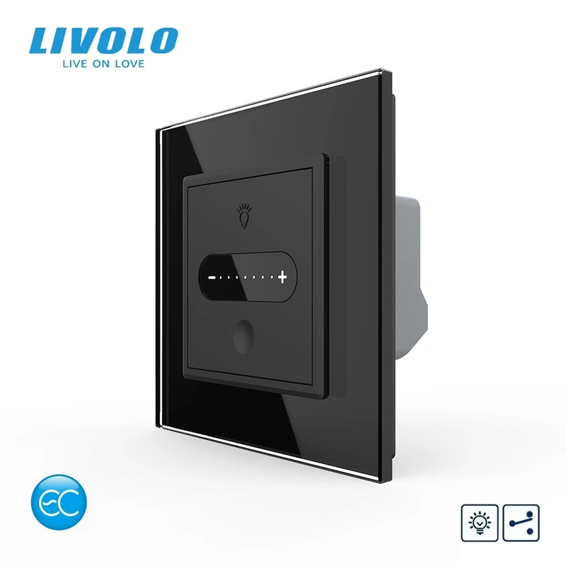 Розумний сенсорний прохідний/перехресний димер EC LIVOLO чорний 2.5D скло