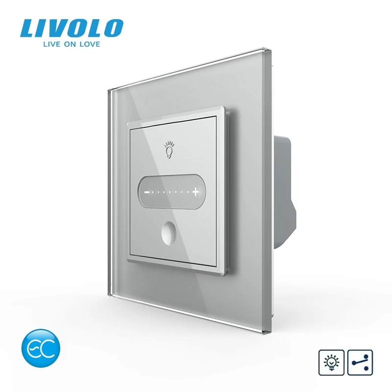 Розумний сенсорний прохідний/перехресний димер EC LIVOLO сірий 2.5D скло