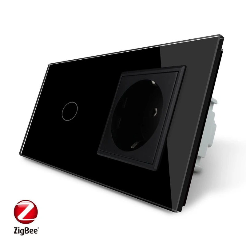 Розумний сенсорний ZigBee вимикач 1 сенсор 1 розетка Livolo чорний скло (VL-C701Z/C7C1EU-12) — Livolo