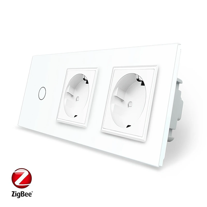 Розумний сенсорний ZigBee вимикач 1 сенсор 2 розетки Livolo білий скло (VL-C701Z/C7C2EU-11) — Livolo