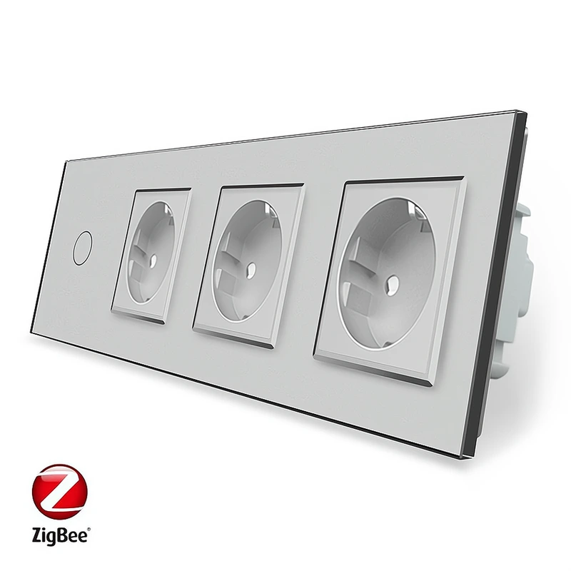 Розумний сенсорний ZigBee вимикач 1 сенсор 3 розетки Livolo сірий скло (VL-C701Z/C7C3EU-15) — Livolo