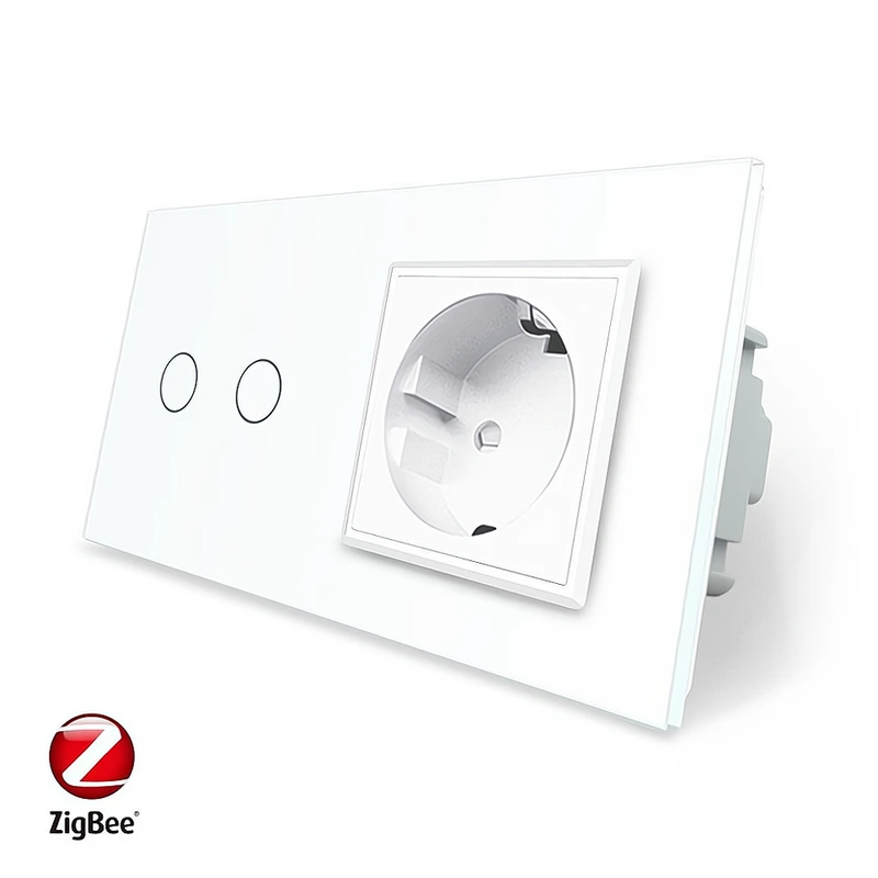 Розумний сенсорний ZigBee вимикач 2 сенсора 1 розетка Livolo білий скло (VL-C702Z/C7C1EU-11) — Livolo